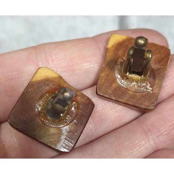 Vintage Brown Wood Square Retro Cuff Links - Picture 7 of 7
